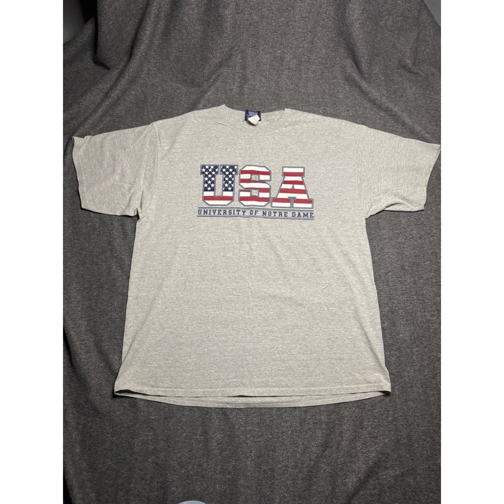 Vintage JanSport Notre Dame USA Flag T Shirt Mens XXL Gray 90s Y2K Collegiate